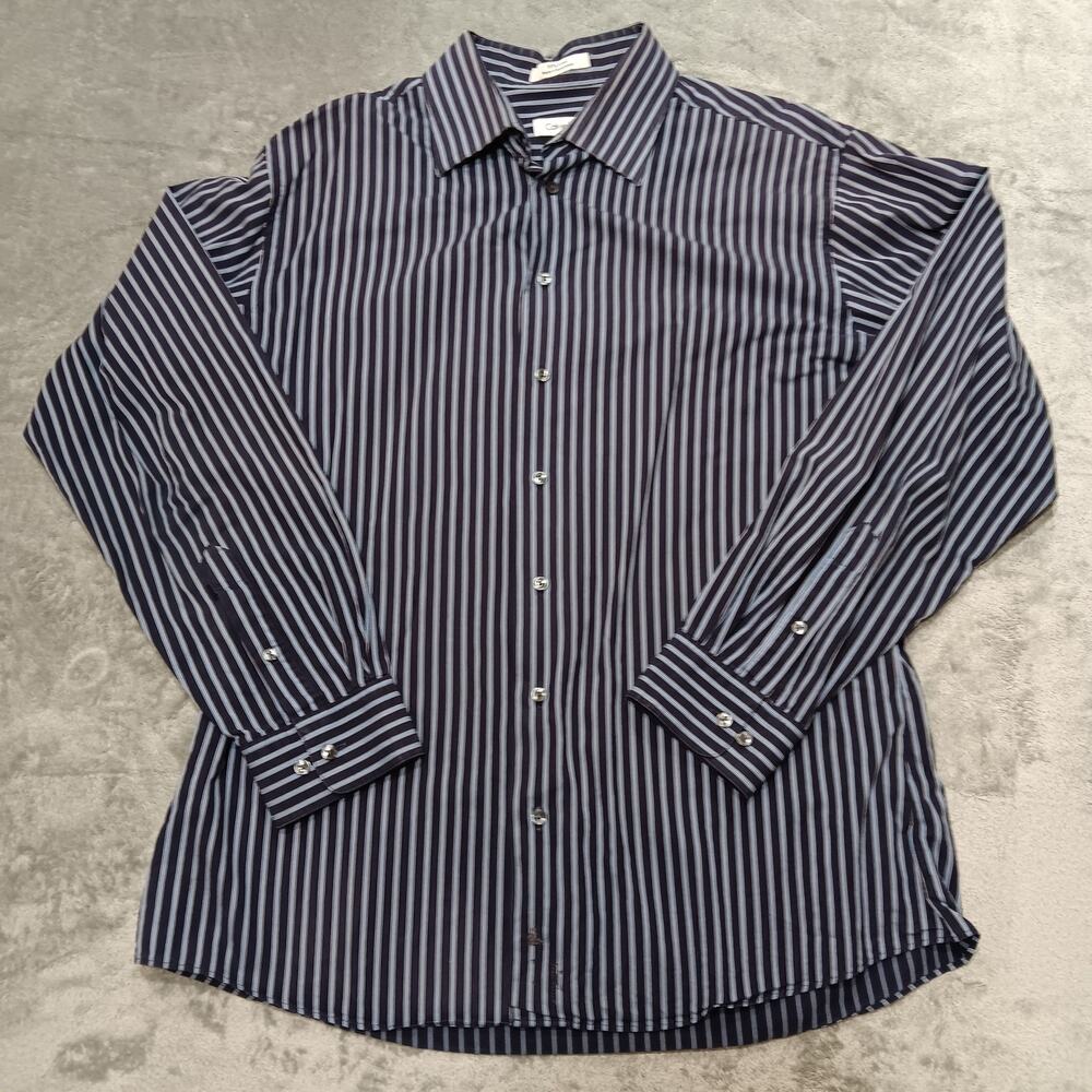 Calvin Klein Blue/Blue Men's‎ Button-Down Long Sleeve Shirt Sz 17 34/35 Slim Fit